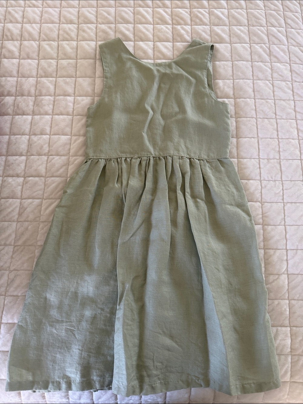 Girls' Light Sage Green Sleeveless Linen Dress